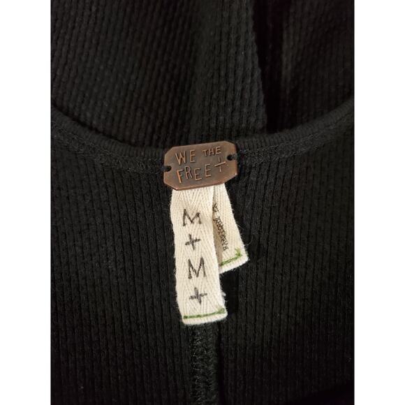 We the Free People Cuff Mod Stripe Thermal Waffle Top Size M Black Boho Keyhole - Picture 6 of 10